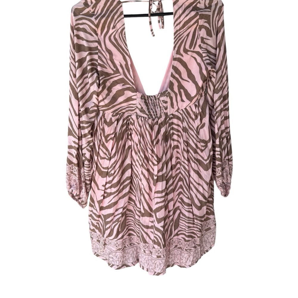 Pink and Brown Zebra Print Women's dress - Picture 2 of 3
